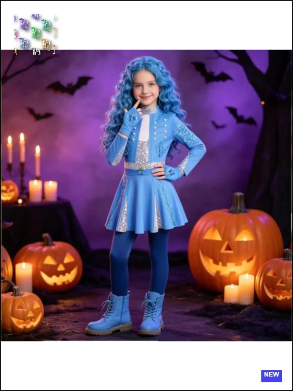 Girls Princess Cosplay Jumpsuit Costume Set with Gloves and Wig, Long Sleeve,
